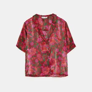 Zara Red Printed Short Sleeve Shirt